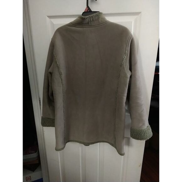 L.L. Bean Woman's L Coat Faux Suede Leather Sage Green Sherpa Button Up - Picture 7 of 10